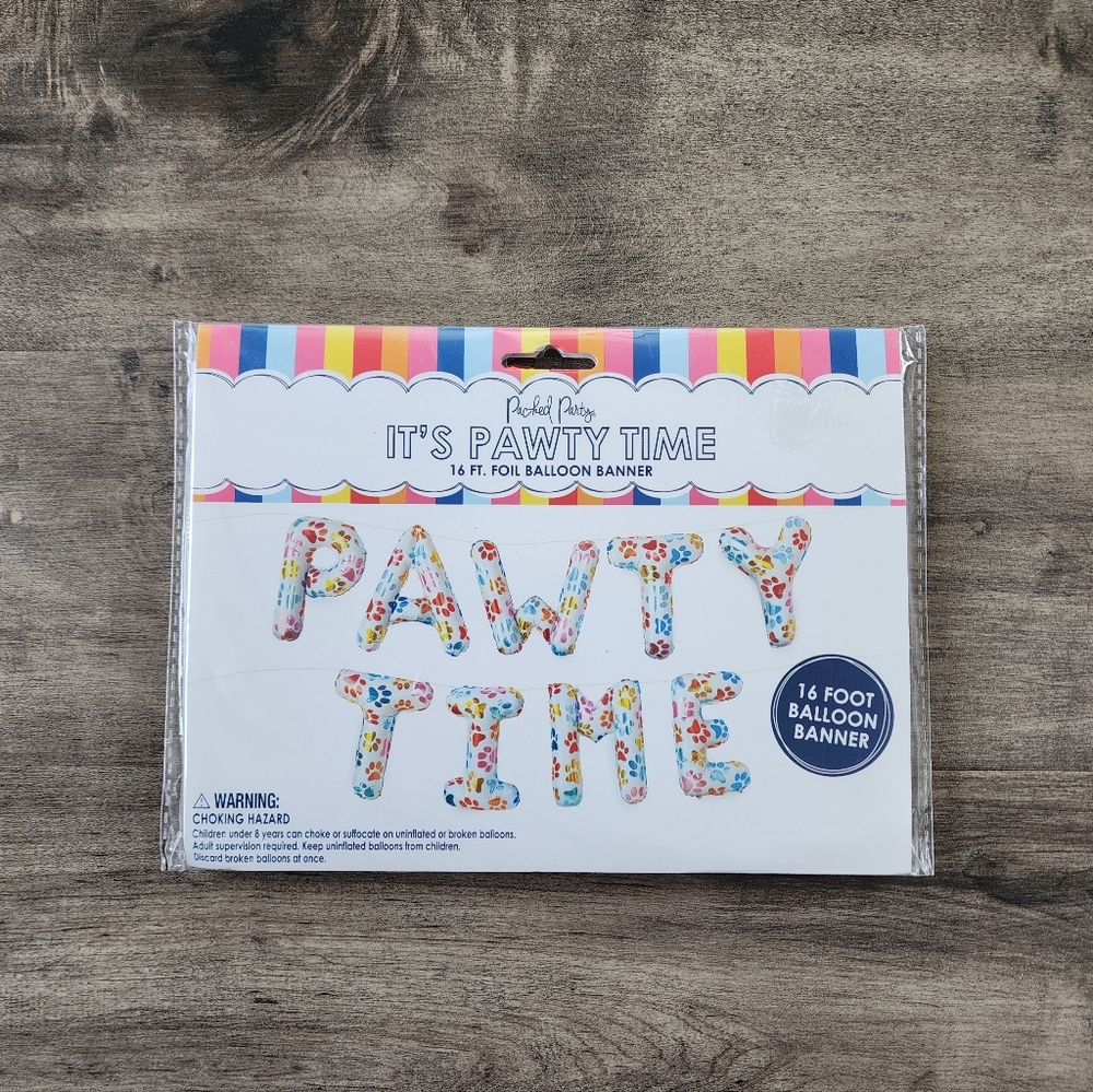 Dog Birthday Party Pawty Time Foil Balloon Banner NWT
